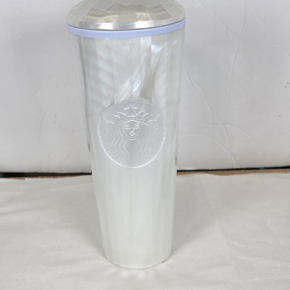 Starbucks Pearlescent White Marble Faceted Venti Cold Cup Tumbler 24oz 011129764